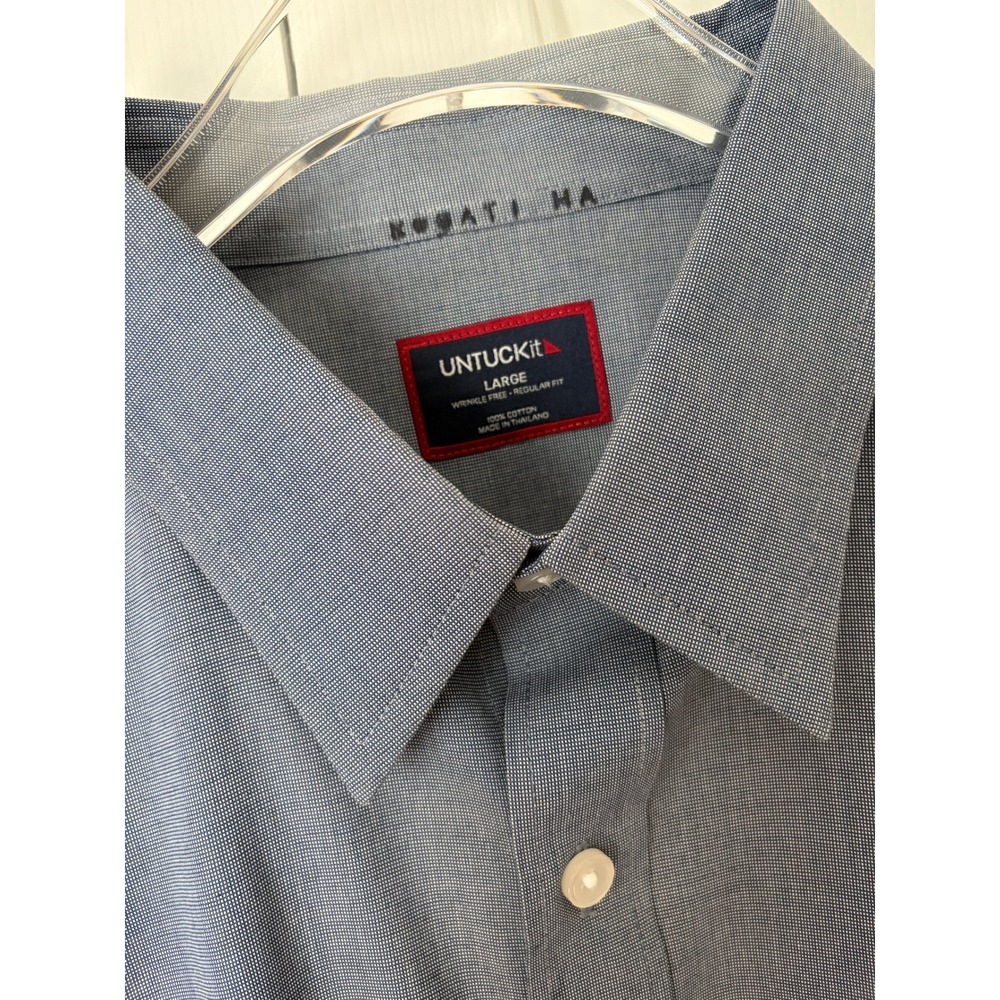 UNTUCKit Button Down Mens L Navy Pio Cesare Wrinkle Free Tall Slim Fit Office